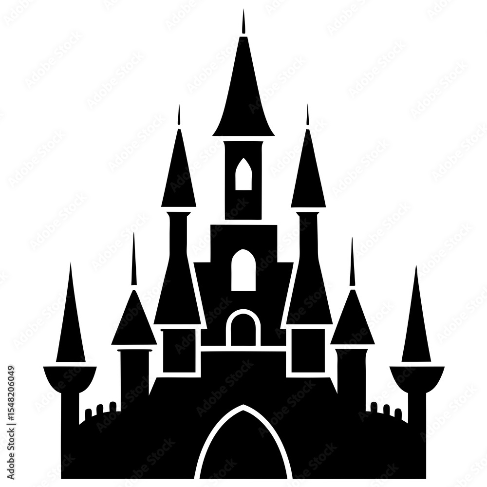 Obraz premium A fairytale castle silhouette is isolated on white background