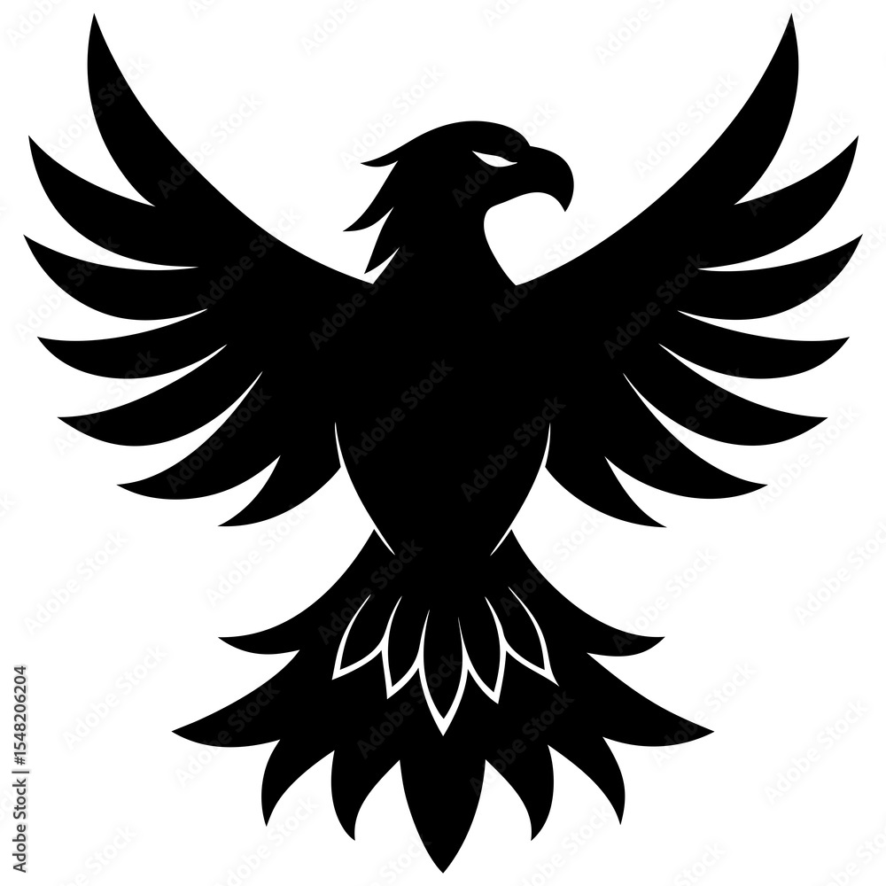 Obraz premium Black silhouette of an eagle with wings spread isolated on white background