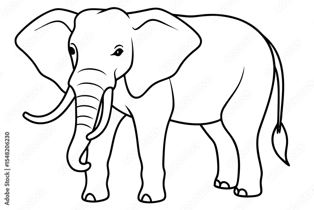 Fototapeta premium Line art drawing of an elephant isolated on white background
