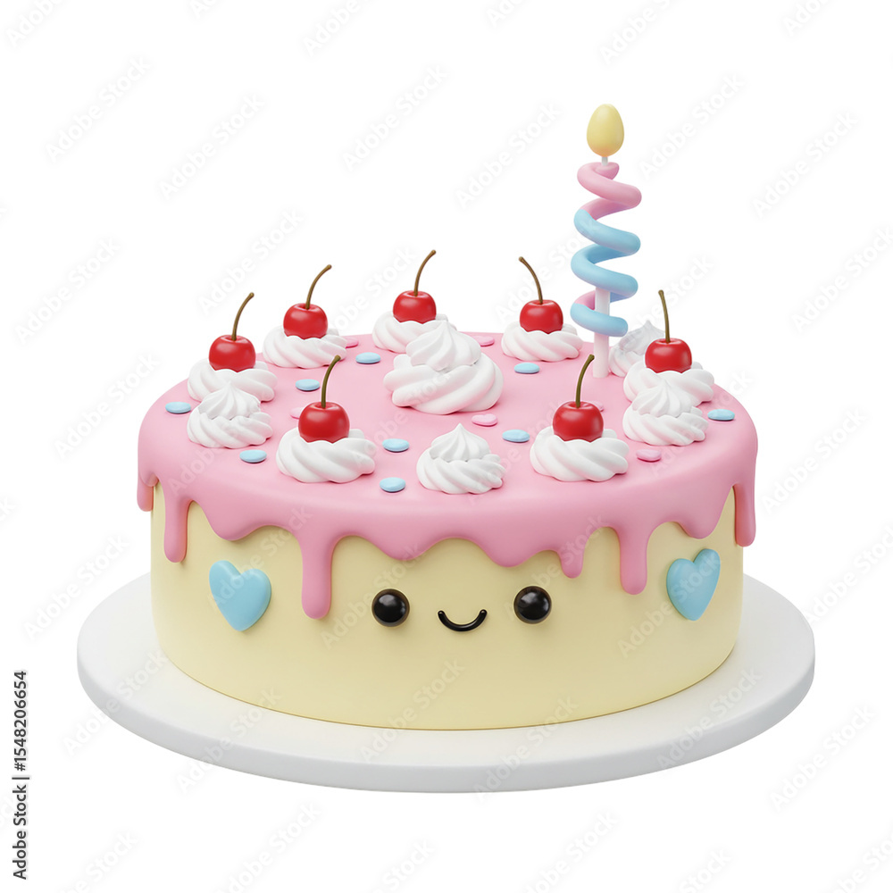 Delightful Pink Birthday Cake with Cherries and Whipped Cream transparent background Delightful Pink Birthday Cake with Cherries and Whipped Cream transparent background