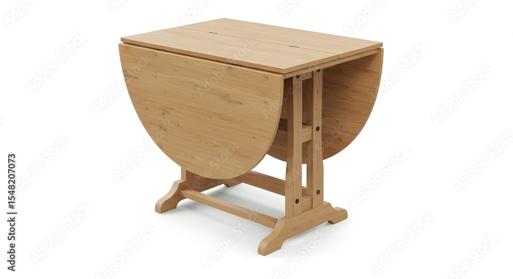 Fototapeta premium Wooden Drop-Leaf Table, Space-Saving Design, Natural Finish