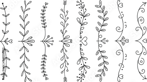 Black and White Floral Line Art Dividers Set Botanical Elements