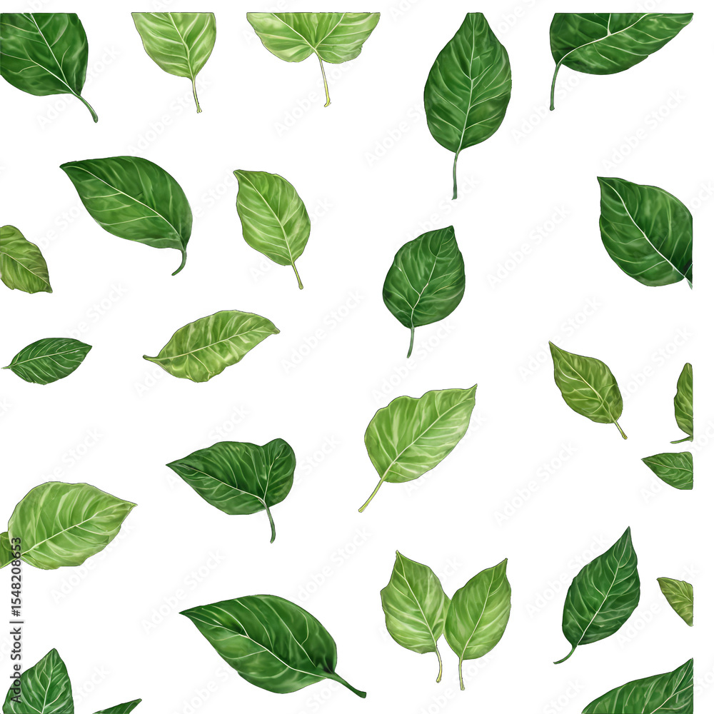 Green leaves arranged in a repeating pattern on a black background.