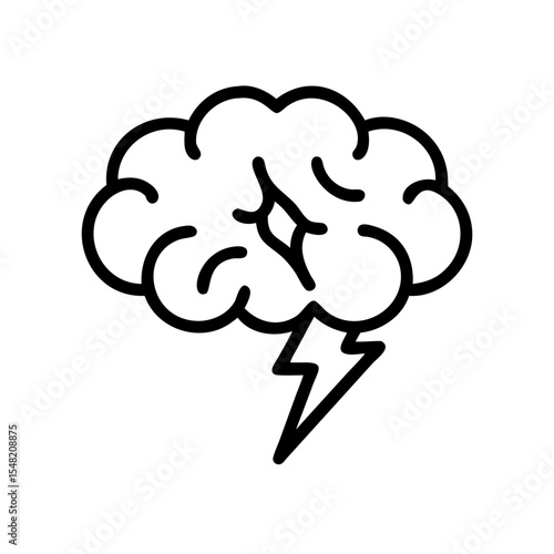 brain with lightning bolt mental spark on transparent background for web and graphic design