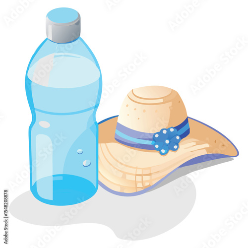 Stay hydrated and protected from the sun with a water bottle and stylish straw hat for summer days