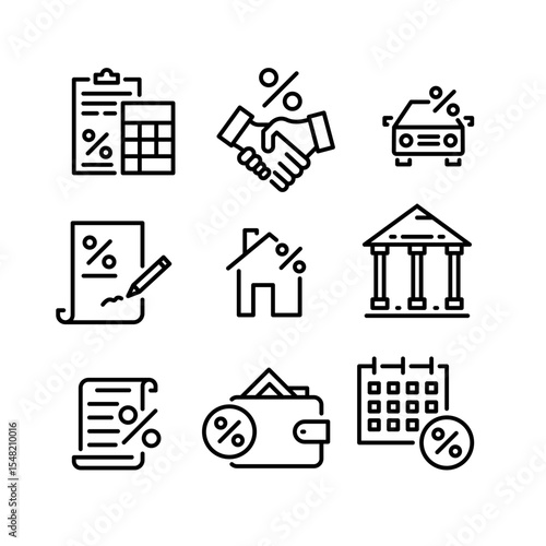 Loan with Interest Line Icons Set