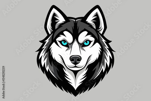 Stylish black and white husky dog head illustration