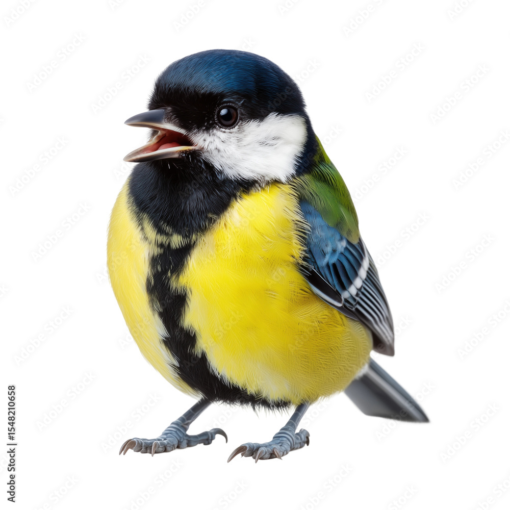 Obraz premium Vibrant Blue and Yellow Bird Close-Up, PNG clipart element with transparency