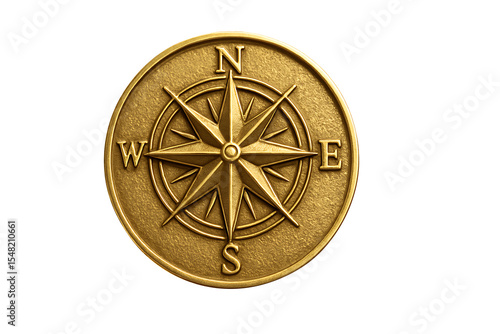 Golden compass rose isolated on transparent background