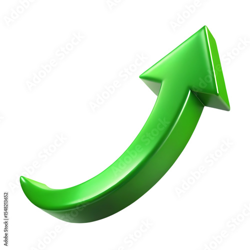 3d green curved up arrow isolated on transparent background