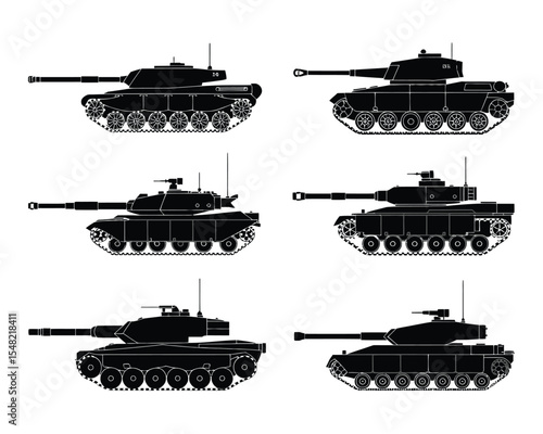 Armored Might: Silhouetted images of tanks, showcasing their robust design, powerful stance, and symbolic representation of military prowess.