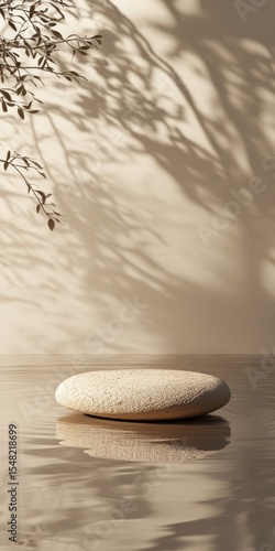 Tranquil zen setting with smooth stone and gentle shadows