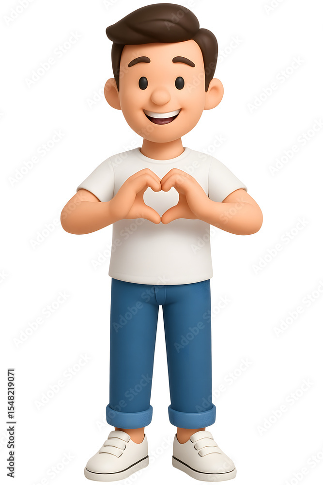 3D cartoon illustration of happy young man showing heart hand gesture, isolated on transparent background for love, friendship or kindness concept 3D cartoon illustration of happy young man showing heart hand gesture, isolated on transparent background for love, friendship or kindness concept
