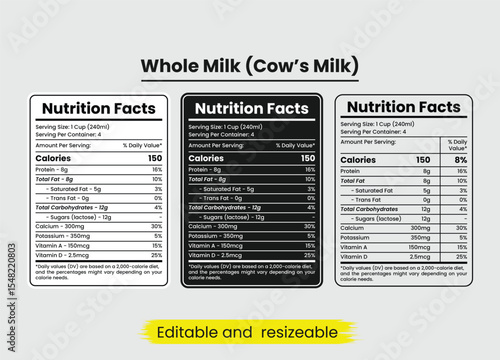 Whole milk nutrition facts, cow's milk nutrition facts, whole milk nutrition information, nutritional value of whole milk, nutrition facts, nutrition facts label, supplement facts, supplement label