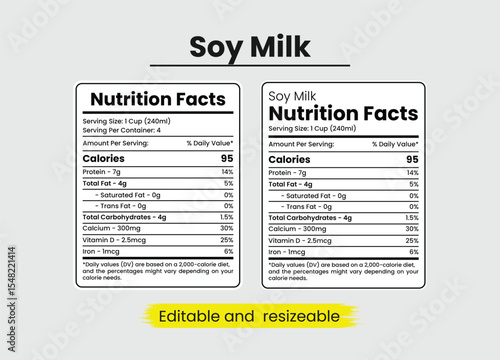 Soy milk nutrition facts, soy milk nutrition information, nutritional value of soy milk, nutrition facts, nutrition facts label, supplement facts, supplement label