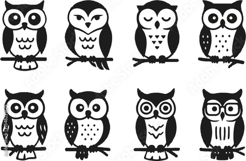 Wallpaper Mural Cute Cartoon Owl Set Sitting on a Branch in Vector Illustration Style Torontodigital.ca