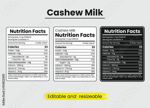cashew milk nutrition facts, cashew milk nutrition information, nutritional value of cashew milk, nutrition facts, nutrition facts label, supplement facts, supplement label