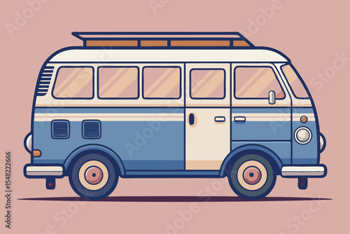 Retro style illustration of a vintage camper van