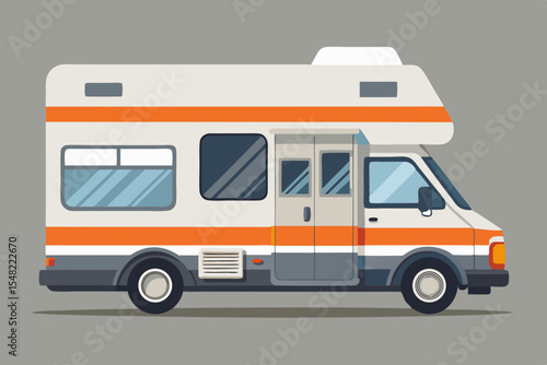 Side view of a classic campervan in a flat design style