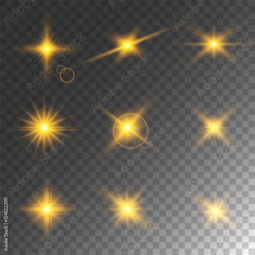 Lens Flare, light glow effect. sun or realistic shining star with backlight effect. bokeh glitter and sparkles or sparkles on transparent background.