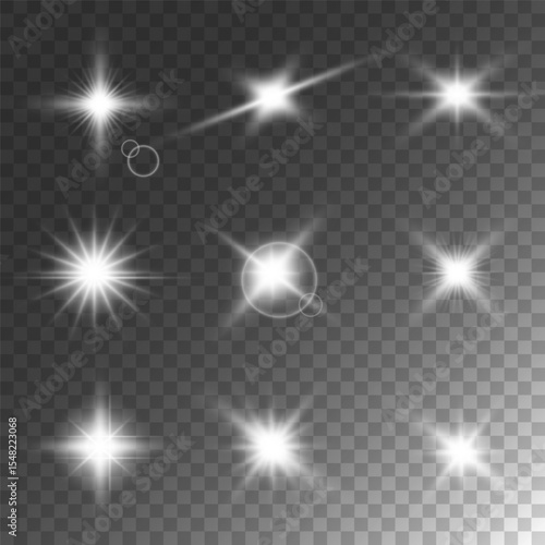 Lens Flare, light glow effect. sun or realistic shining star with backlight effect. bokeh glitter and sparkles or sparkles on transparent background.