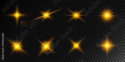 Lens Flare, light glow effect. sun or realistic shining star with backlight effect. bokeh glitter and sparkles or sparkles on transparent background.