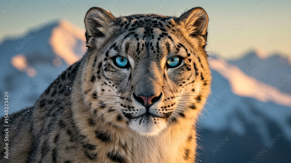 Fototapeta premium Magestic snow leopard on ice