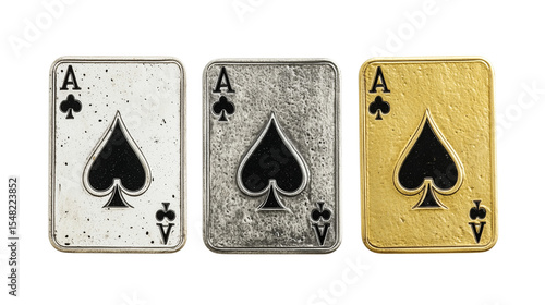 Three aces from a standard playing card deck isolated on a transparent background