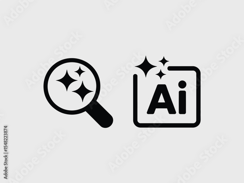 Black Magnifying Glass A I Icon Shiny Stars artificial intelligence