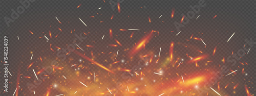 Realistic fire background with glowing embers, sparks and rising smoke. Fiery texture in red, orange and black creates intense heat and danger effect. Industrial power or night scenes backdrop.