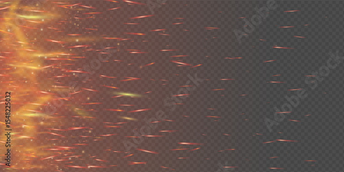 Realistic fiery background with glowing embers, rising sparks and hot smoke. Dark industrial atmosphere with burnt wood and ash. Dramatic powerful or magical vector design. Intense and dynamic.