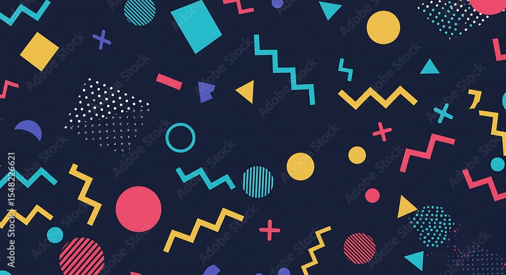 Fototapeta premium Vibrant 90s Retro Geometric Pattern Seamless Design