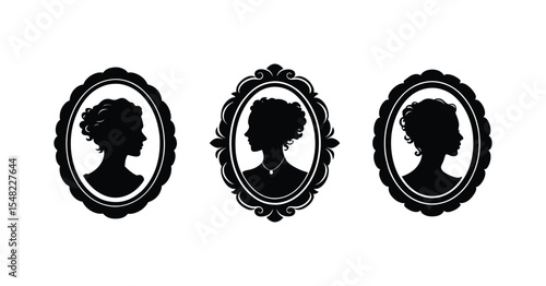 Set of cameo silhouette vector on white background, illustration 