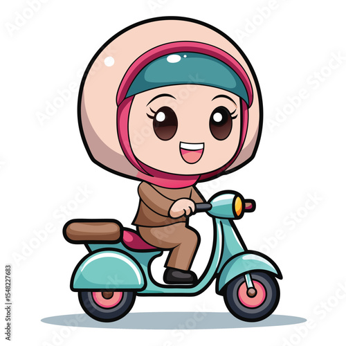 Cute cartoon girl riding a scooter