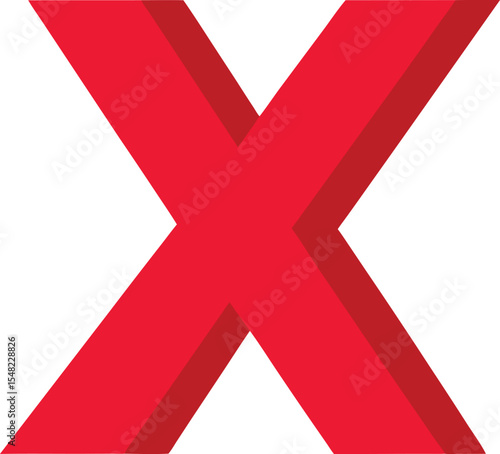 Symbolic Red "X": A bold, red "X" stands out in a simple, striking design, perfect for symbolizing errors, mistakes, or negative concepts. The simple, clean design creates a focus on the cross.