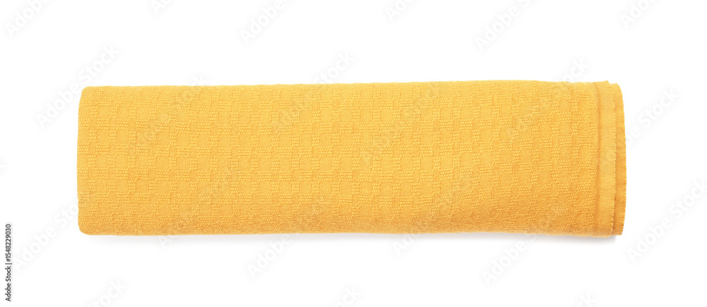 Obraz premium Yellow beach towel isolated on white, top view