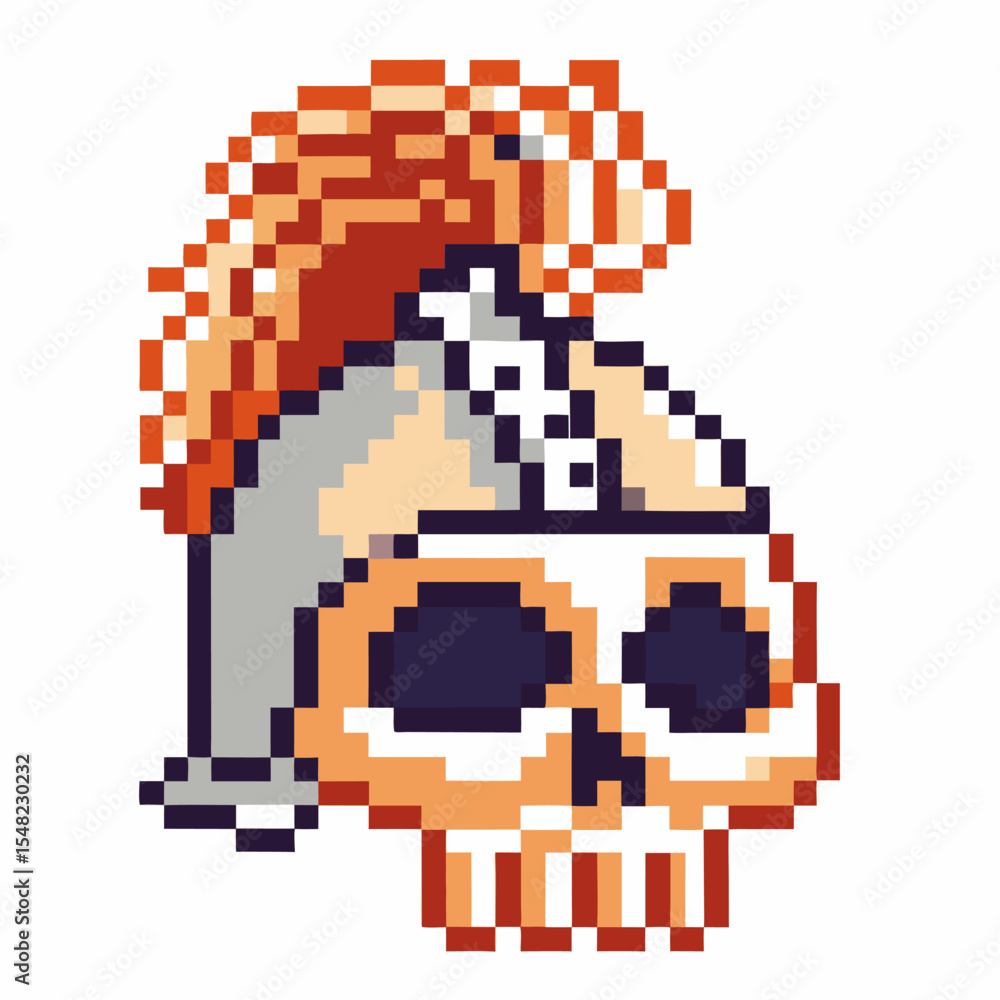 Pixel art skull with roman helmet and red crest vintage retro gaming style, ancient warrior icon, medieval fantasy theme Pixel art skull with roman helmet and red crest vintage retro gaming style, ancient warrior icon, medieval fantasy theme