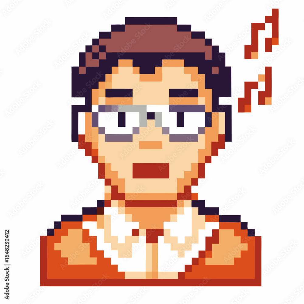 Retro pixel art singing man with glasses and music notes vintage male character, digital 8 bit avatar illustration Retro pixel art singing man with glasses and music notes vintage male character, digital 8 bit avatar illustration