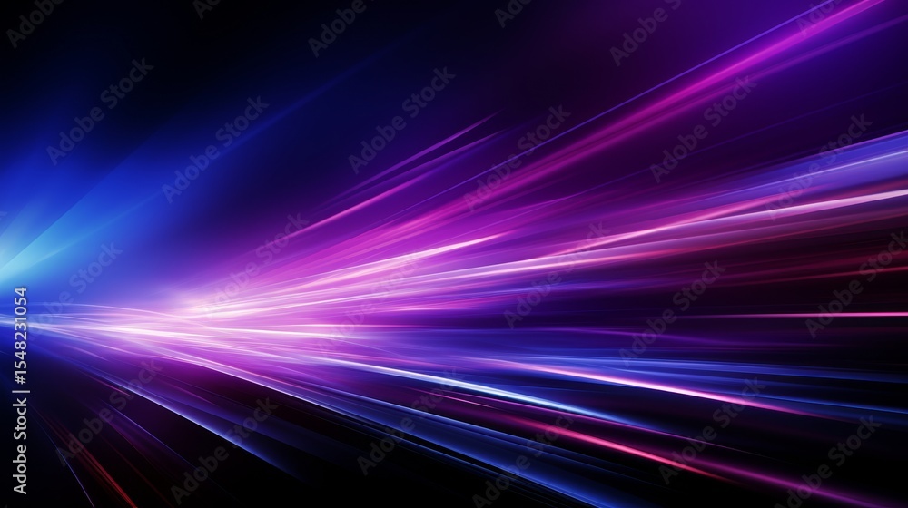 Fototapeta premium Dynamic purple and blue light streaks on black background