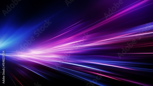 Dynamic purple and blue light streaks on black background