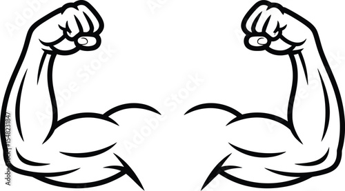 Two cartoon arms flexing with clenched fists in a symmetrical black and white illustration style image