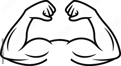 Illustration of two muscular arms with clenched fists flexing in a symmetrical pose on a white background