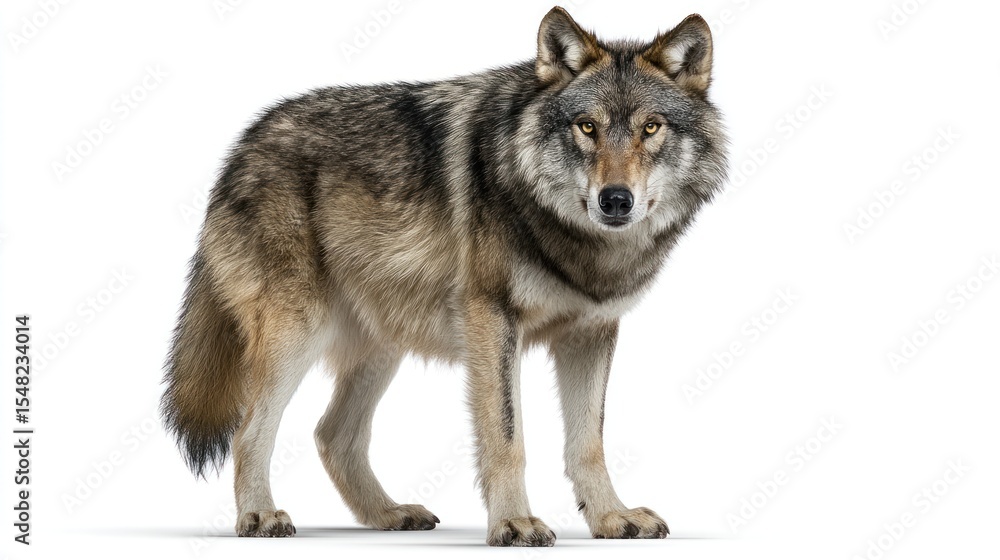 Fototapeta premium Gray wolf in profile against a white background