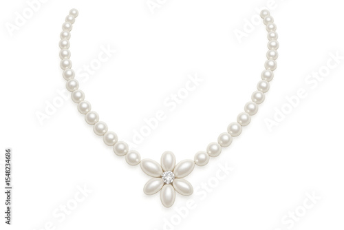 Wallpaper Mural Elegant pearl necklace with flower-shaped diamond pendant on transparent background Torontodigital.ca