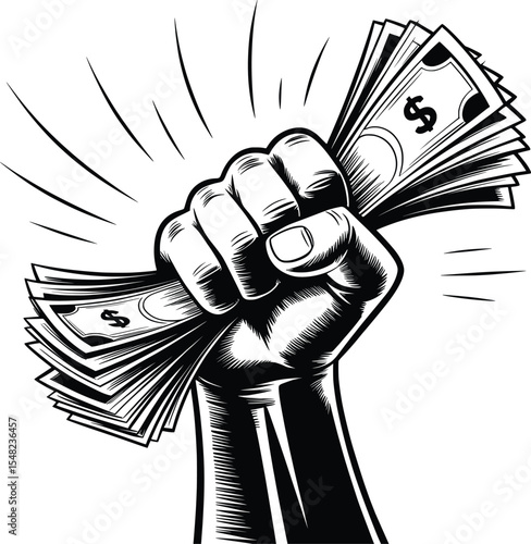 Fist Holding Cash Vector, Power and Money Concept Illustration