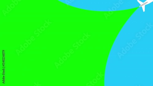 Animated flight of an airliner with a changing background. The plane flies from bottom to left and to the right up