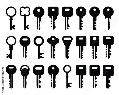 Security Keys Variety: A collection of diverse keys showcasing a variety of shapes and designs, symbolizing access, security, and control.