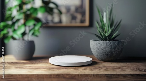 Wallpaper Mural Minimal stoneware dishes and potted plant on wooden table rustic home decor aesthetic modern lifestyle scene Torontodigital.ca