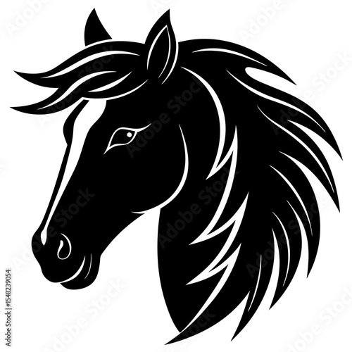 Black horse head silhouette isolated on white background