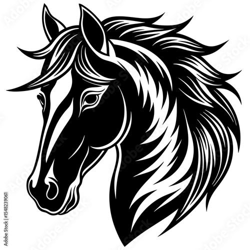 Black horse head silhouette isolated on white background